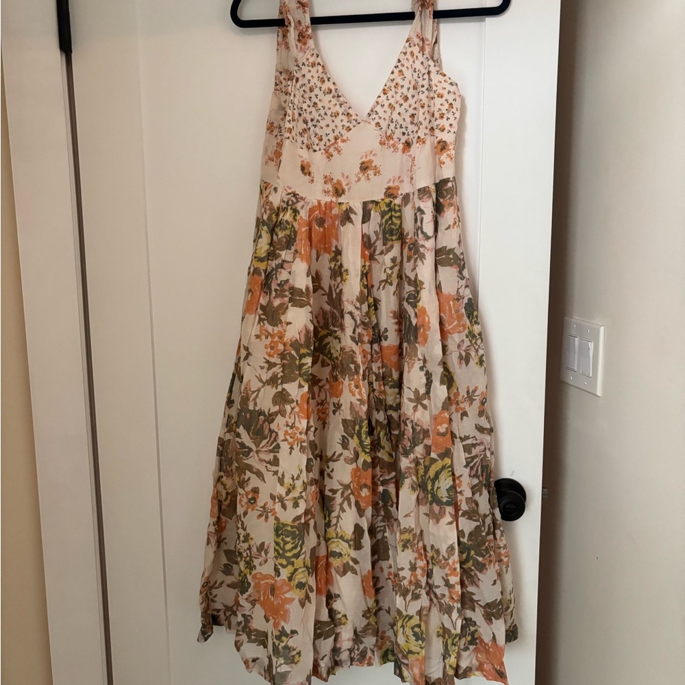 Free People Floral Maxi Dress - Cream, Orange, Green
